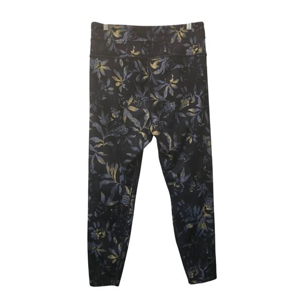 JoyLab Women's Athletic Hiking Navy Yellow Floral Leaf Women's Leggings M - Picture 4 of 6
